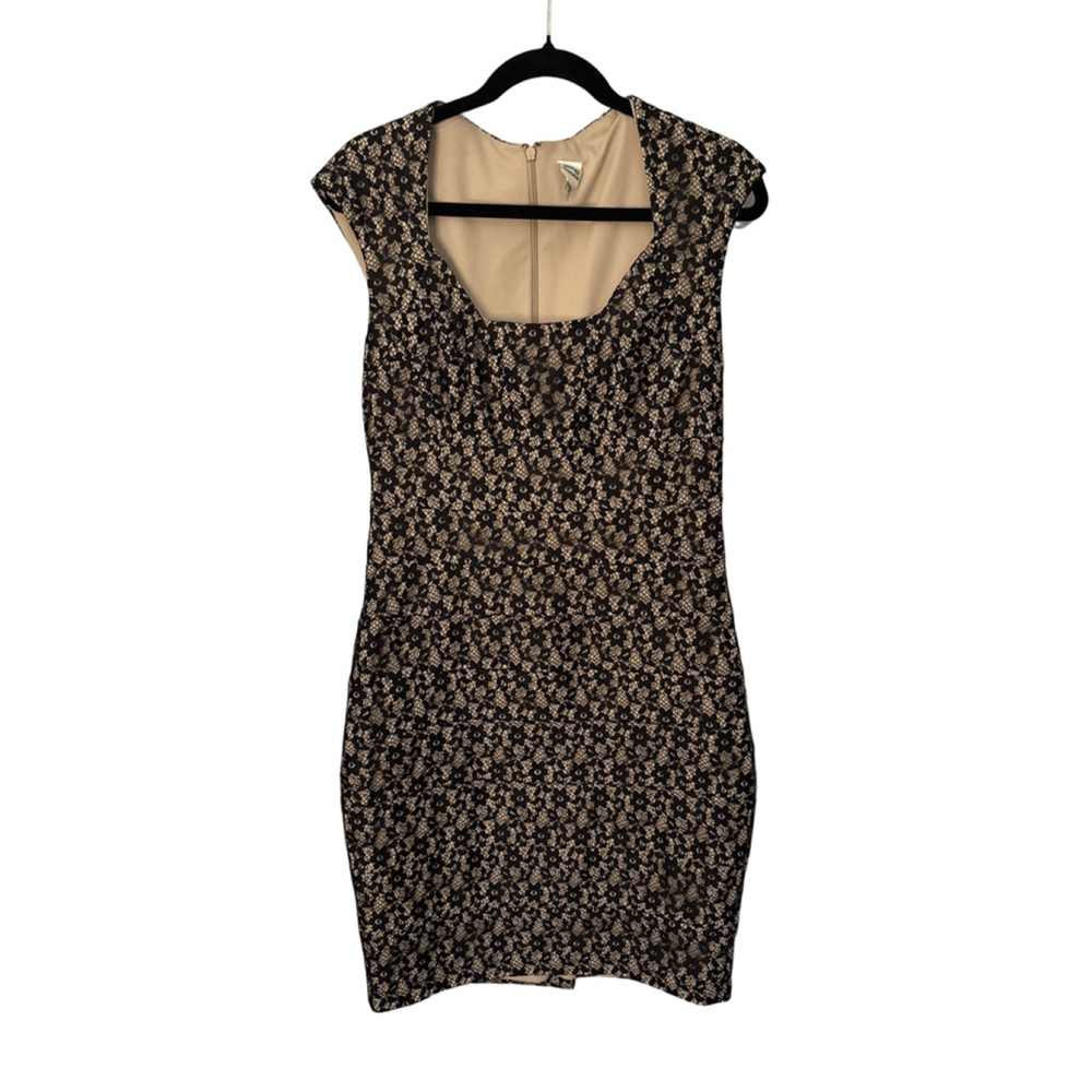 Sangria Black Lace Midi Dress Beige Lined Size 10